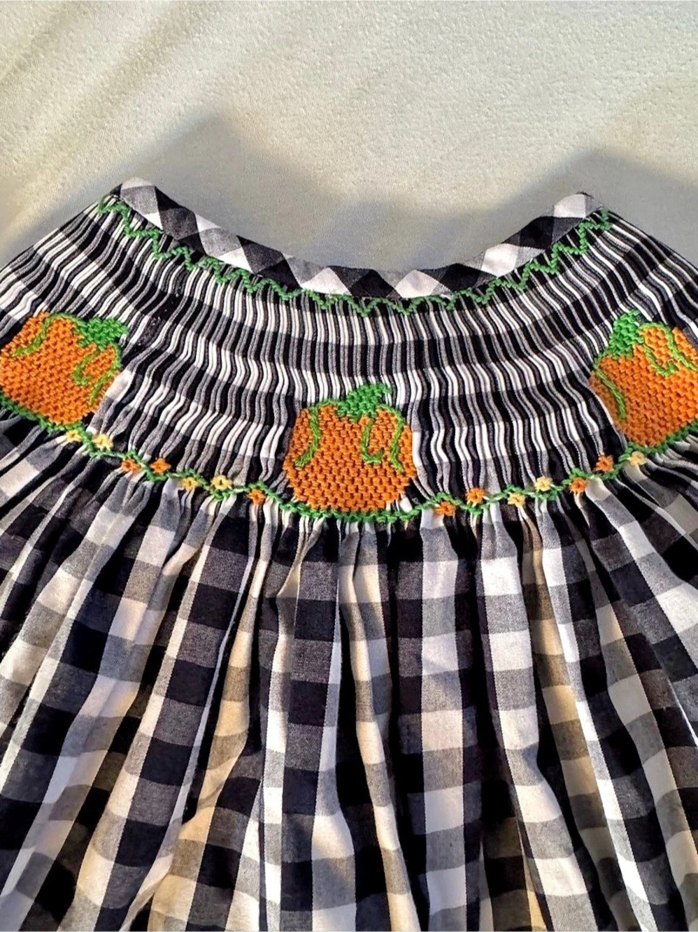 Stitchy Fish Pumpkin Smock Black & White Gingham Matching Set